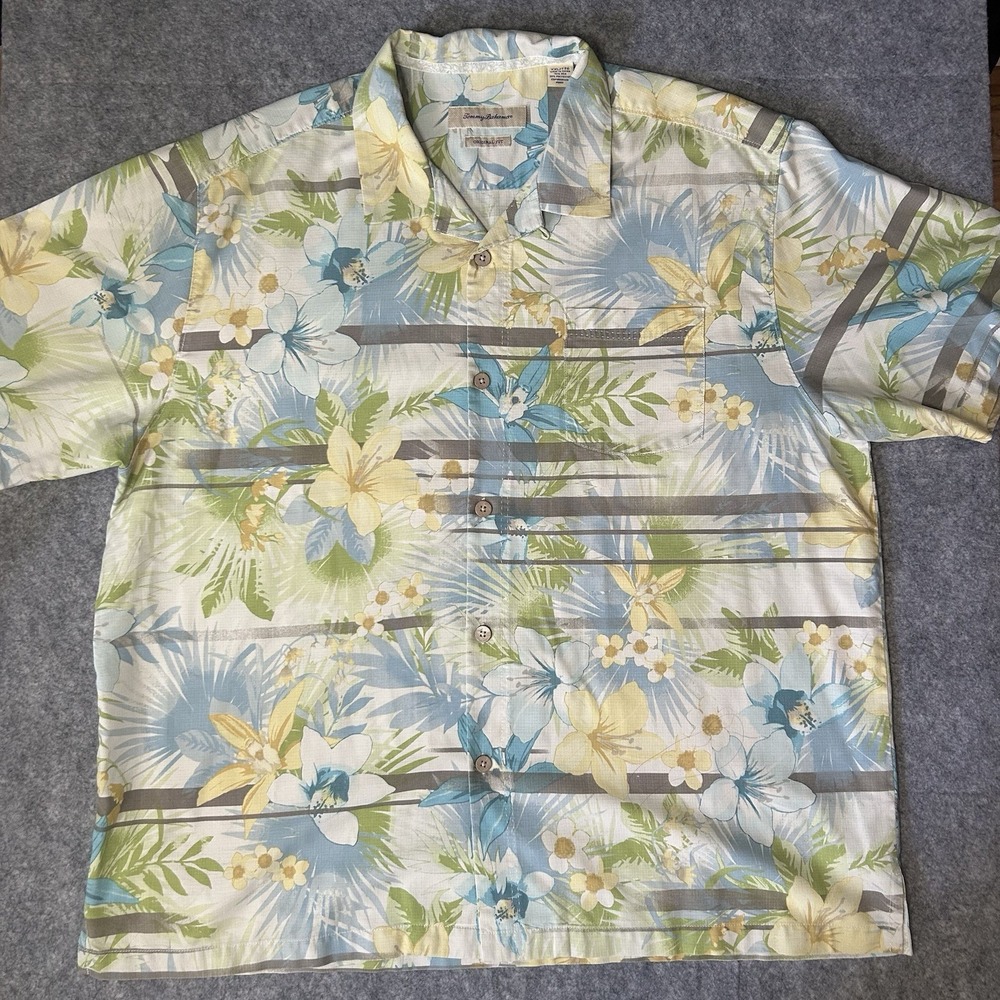 Tommy Bahama Men's Xxl Silk Blend Short Sleeve Button Up Shirt Floral
